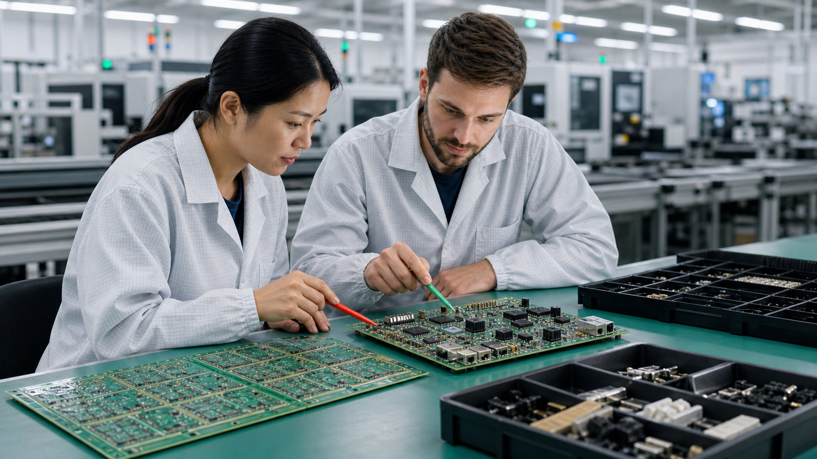 PCBA manufacturing engineers closing DFM report issues before production release