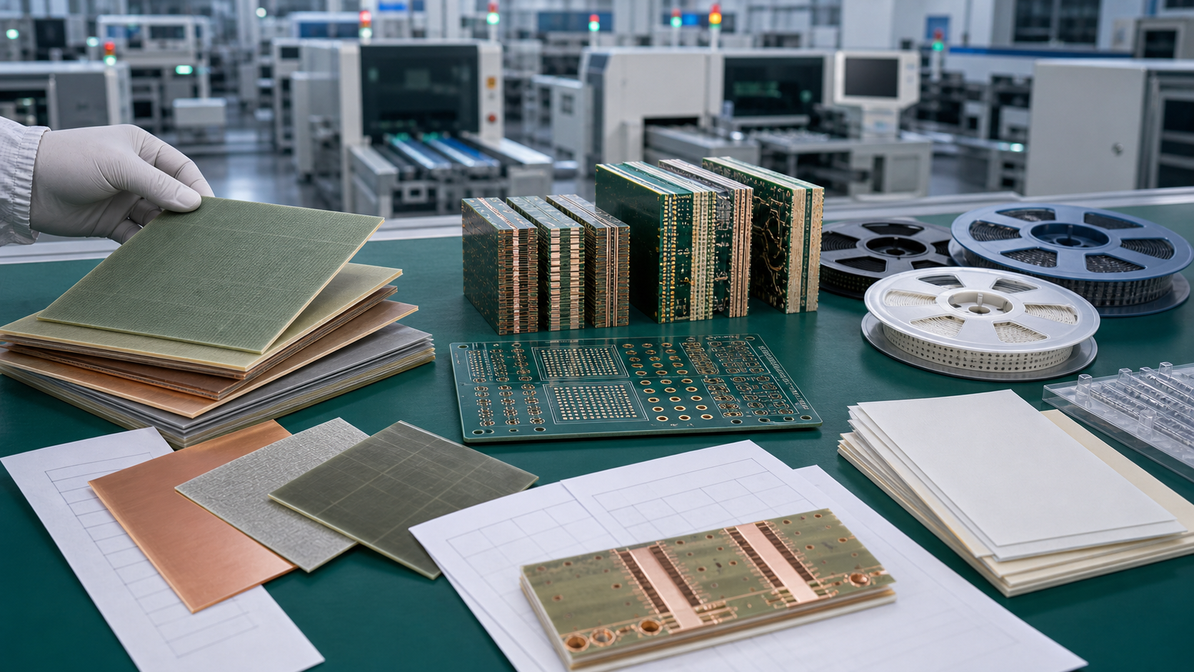 HDI PCB material selection review with laminate coupons and stack-up samples