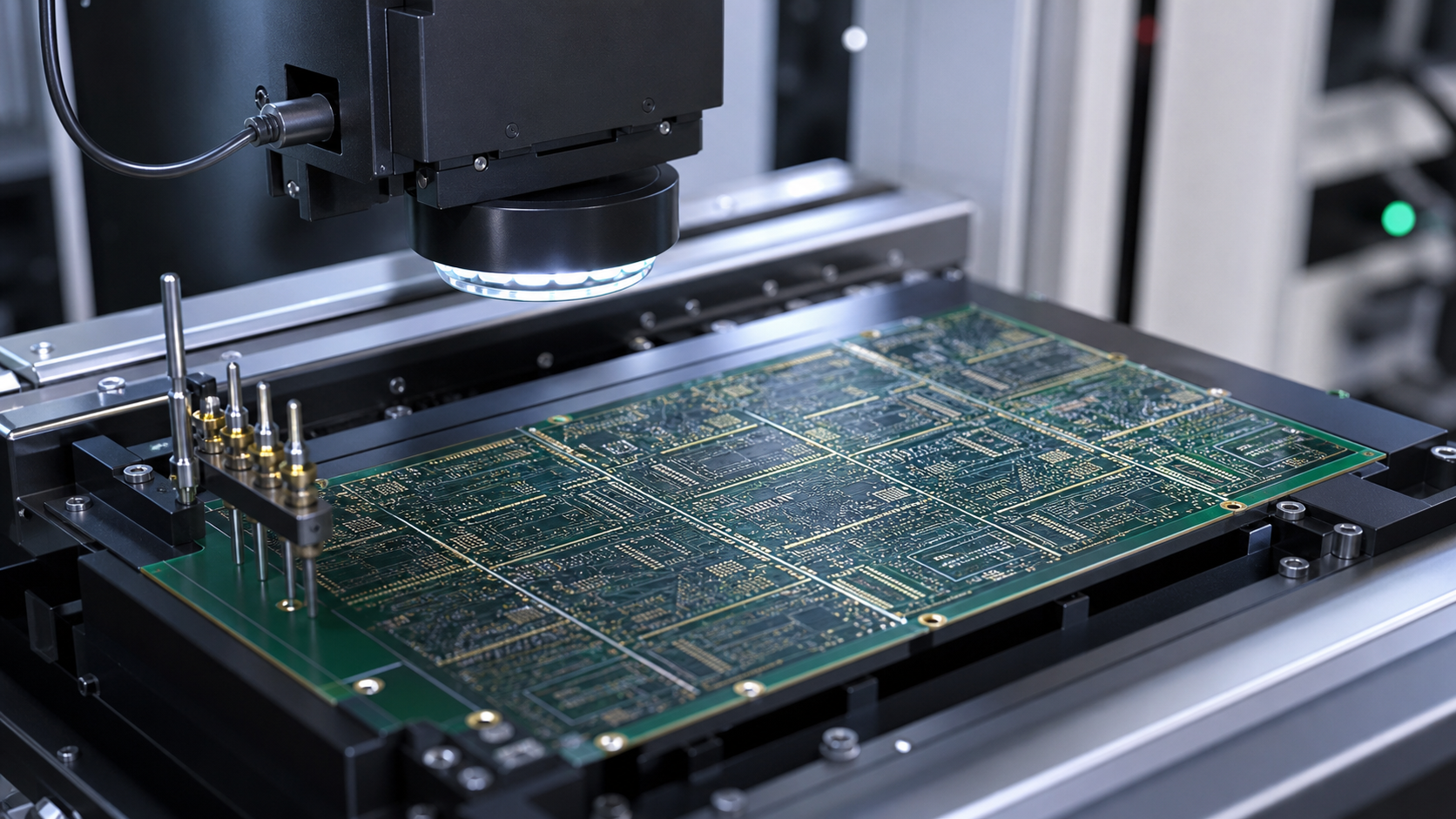 AOI计量检测设备正在检查细线路PCB拼板