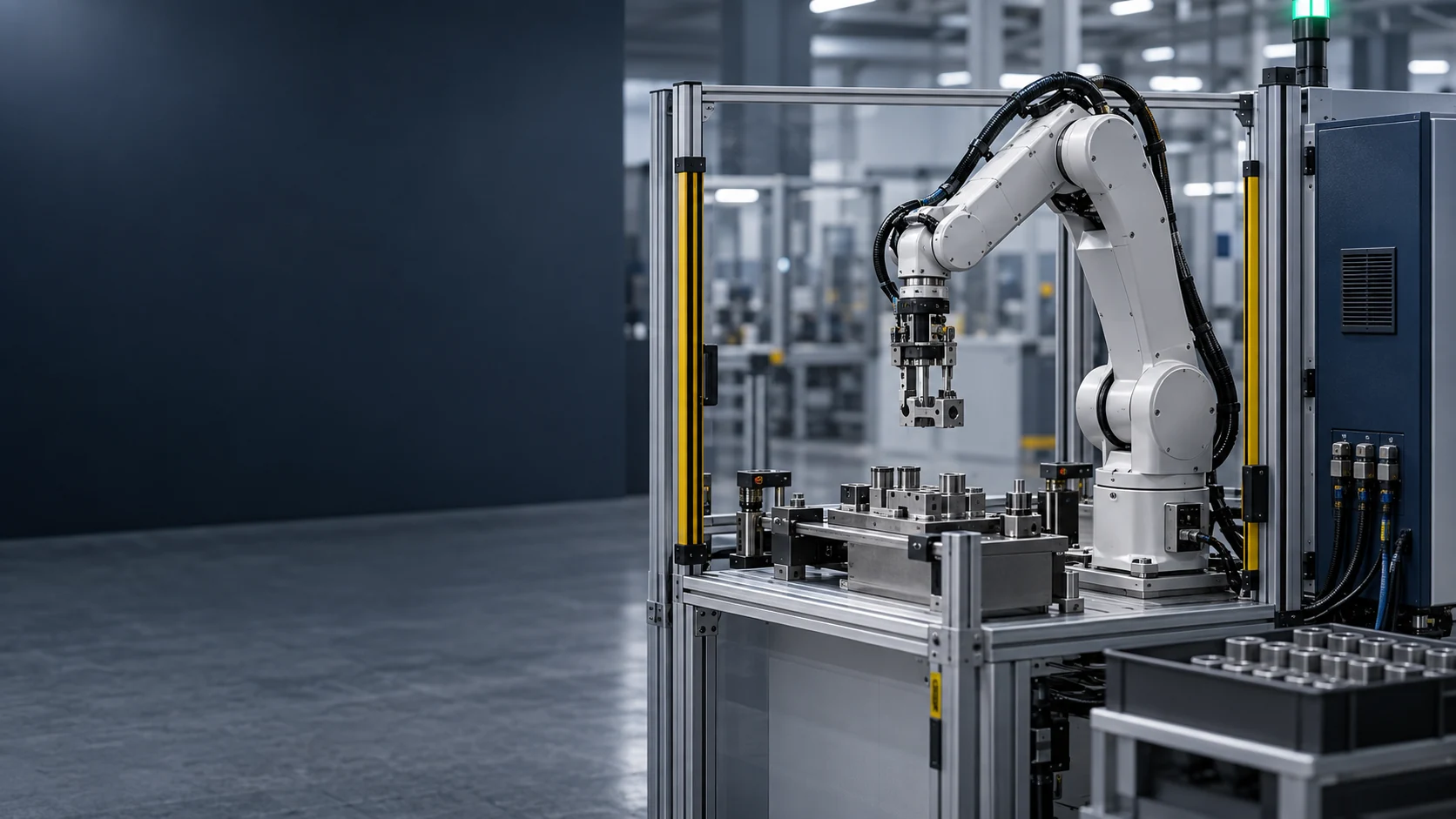Concept illustration of an industrial robot in a guarded assembly cell