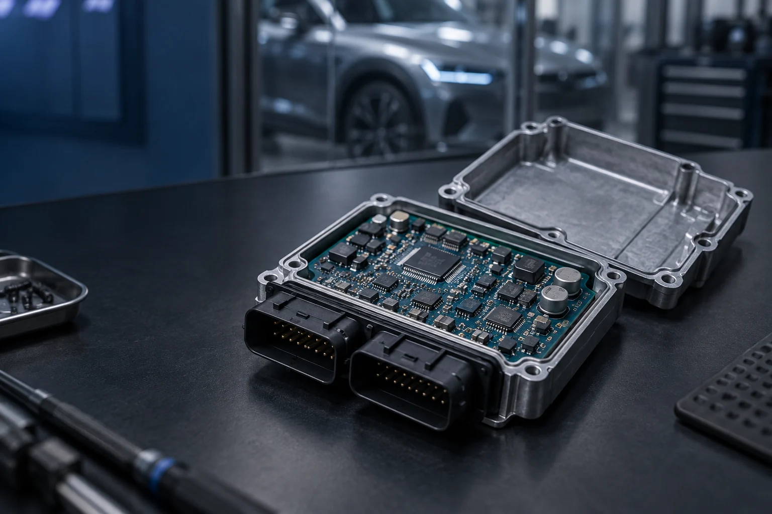 Concept illustration of a low-voltage automotive electronic module